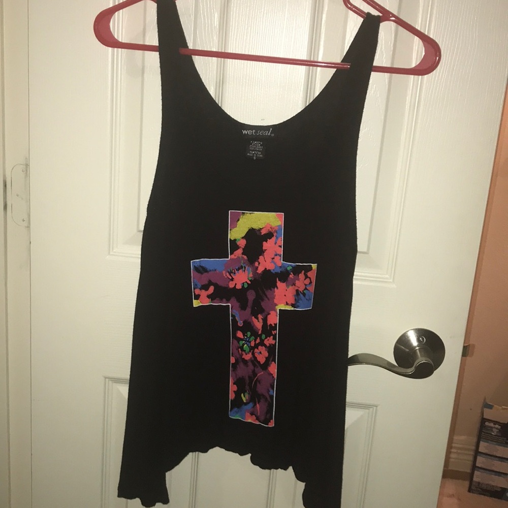 Black Tank Top with Multicolored Cross